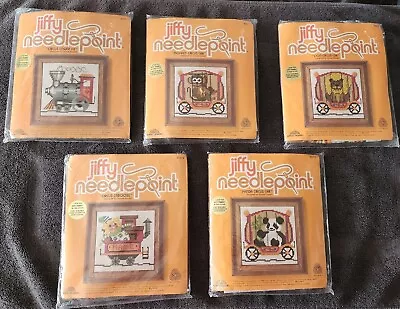 NEW Set 5 Vintage Jiffy Needlepoint Circus Train Kits Engine Panda Lion Caboose • $25