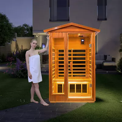 For 2 Persons Outdoor Far Infrared Sauna Room Africa Mahogany Wood Detox 1750W • $2700