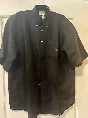 New Perlis Linen Shirt Men’s XL Black Vintage Crawfish 100% Linen Mudbug NOLA • $35