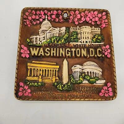 Vintage MCM Washington DC Souvenir Square Pottery Dish Pink Cherry Blossom JAPAN • $15