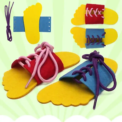 2x Learn To Lace Tie Shoes Practice Lacing Learning Shoe Shoelac U9Z5 G3D6 • £2.82