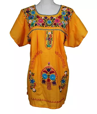 Double Peasant Tunic Hand Embroidered Mexican Puebla Blouse Top Assorted Colors • $26.99