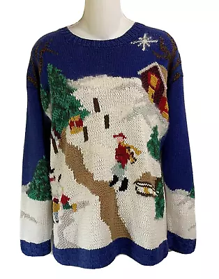 Vintage Sweater Size Small 80's Ann Winter Pictorial Scene Christmas Tree Cabin • $85