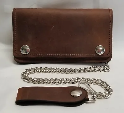 Brown Leather Trucker Wallet 6  X 3.5  With 12  Chain MADE IN USA • $28.99