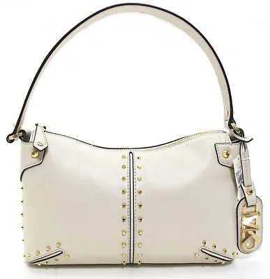 NEW Michael Kors ASTOR Studs Large Pouchette Leather Hobo Light Cream/Gold • $235