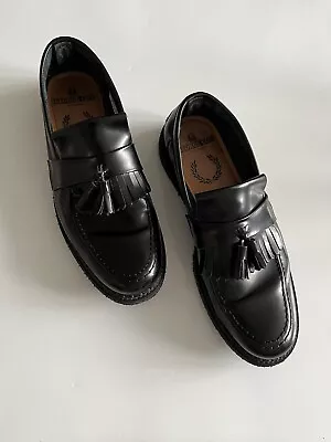 Mens Fred Perry X George Cox Tassel Loafer UK 10in Black Leather Shoe Crepe Sole • £35