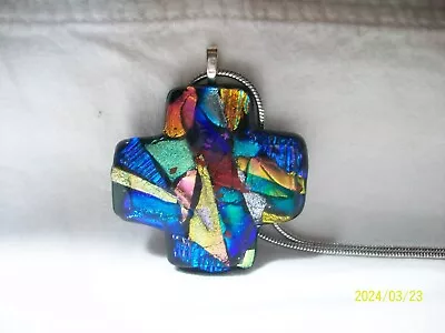 Vintage Anne Klein Enamel Mosaic Maltese Cross Pendant Necklace • $9.99