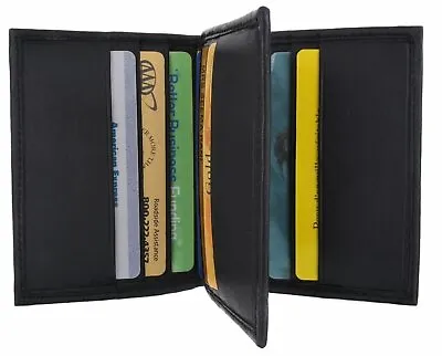 Men's Genuine Leather Compact Multi Credit Card Holder Mini Bifold Wallet Black • $9.99