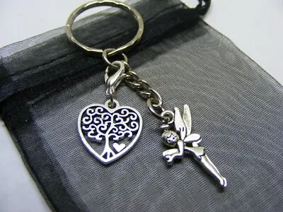 £3.95 • Buy Fairy Tinkerbell & Tree Of Life Heart Charm Keyring With Gift Bag