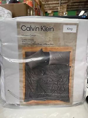 Calvin Klein 4 Pc Modal Cotton Jersey King Sheet Set Dark Gray New • $120