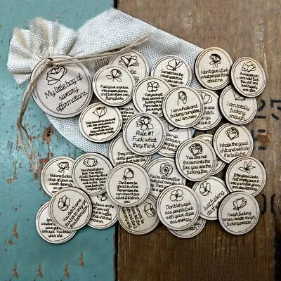 Wooden My Little Bag Of Sweary Affirmations Round Swear Cards  Students • $17.40