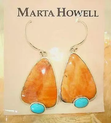 Marta Howell Solid 925 STER Silver Spiny Oyster Nacozari Turquoise Earrings #7 • $225