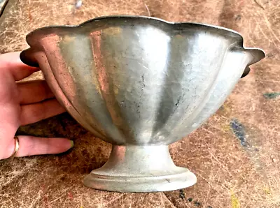 Nice Vintage Hallmarked Made In Denmark Pewter Scalloped Pedestal Bowl • $7