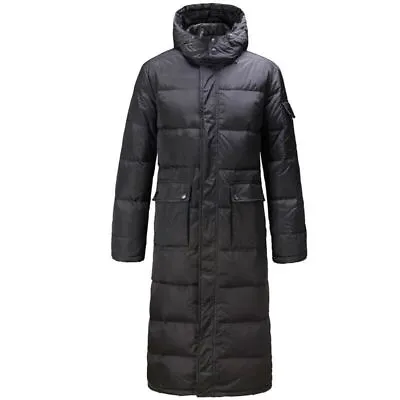 Hooded Extra Long 90% Duck Down Jacket For Men's Casual Black Jacket Down Jacket • $134.52