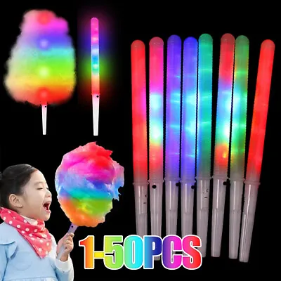 50X LED Cotton Candy Floss Glow Sticks Light Flashing Stick Cone Kids Party Fun • £3.10