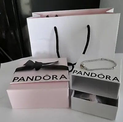  Pandora Silver Bracelet With 14ct Gold Clasp 18.5 Cms With Box's +Bag  590702HG • £80