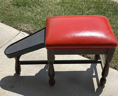 Vtg Mid-Century Shoe Store Fitting Stool Wood Vinyl Rare Red MCM Shelby Williams • $295