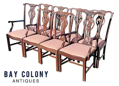 20th C Set Of 8 Chippendale Antique Style Carved Mahogany Dining Chairs • $4620