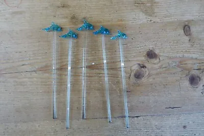 5 Vintage Glass Cocktail Stirrers Swizzle Sticks Blue Dolphins • £6