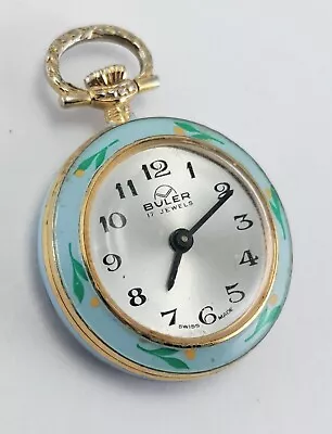 Small Vintage Buler 17 Jewel Ladies Enamel Wind Up Watch Pendant Swiss Made • $49.99