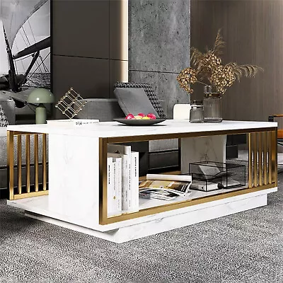 Modern Rectangle High Gloss Marble Coffee Table Living Room Home Furniture • $109.24