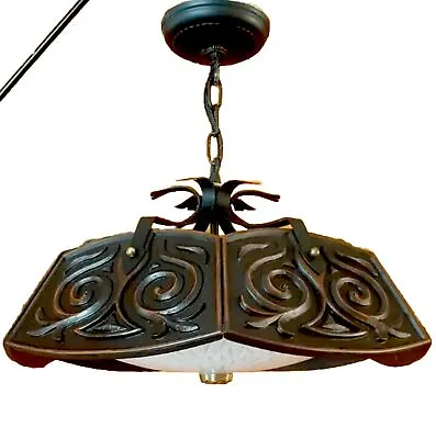Vintage/Antique 1960's Gothic Mission Tudor Arts Crafts Chandelier Light Fixture • $365