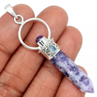 Natural Purple Lepidolite & Amethyst 925 Sterling Silver Pendant KS33 CP40395 • $16.99