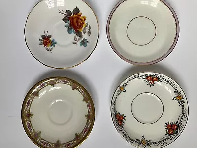 4 Mismatch Vintage Saucers. Floral China Dishes. Tableware Wedding Crockery • £5