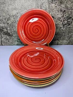 Set Of 2 Citrus Grove Hand Painted Stoneware SWIRL Salad Plates / Side Plates • $12.99