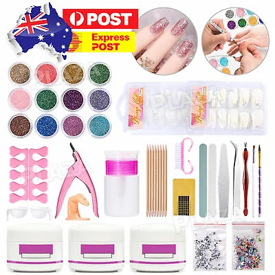 Nail Art Kits Acrylic Powder Glitter Manicure Tips Brush Sticker Full Set DIY • $17.95