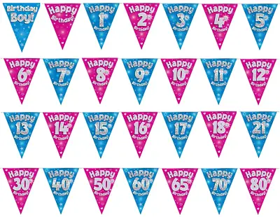£2.85 • Buy Birthday Party Flag Bunting Triangle Pennant Banner Pink Blue Silver Decorations