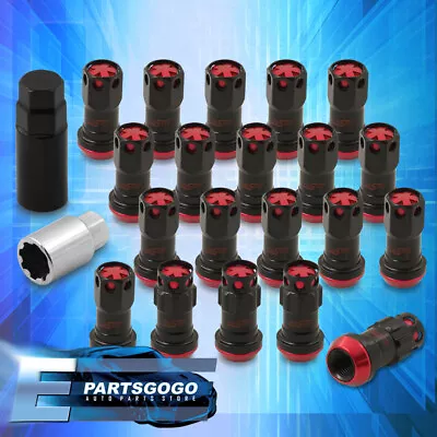 20PCS M12 X 1.25mm Open/Closed Extended Heavy Black Steel Racing Lug Nuts Red • $21.99