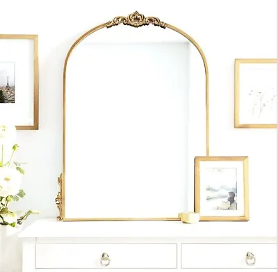 French Provincial Arched Metal Mirror Gold Vanity Vintage Ornate Baroque 35 X24  • $170.99