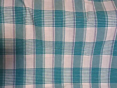 Large Plaid Sewing Quilting Cotton Fabric 1 Yd 35  X 62  Wide Teal White Madras • $10.50