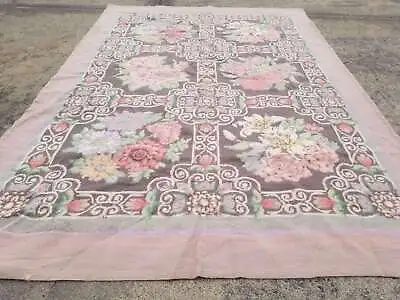 Distressed Vintage French Needle Point Handmade Floral Wool Rug 5.9x3.10ft • £150