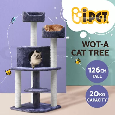 I.Pet Cat Tree Tower Scratching Post Scratcher 126cm Condo Trees House Grey • $72.95