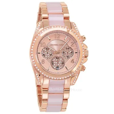 Michael Kors Blair Womens Pave Glitz Chronograph Watch Rose Gold Pink Crystals • $110.49