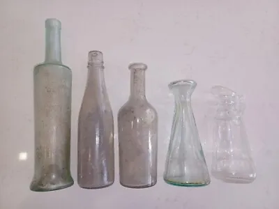 Lot Of 5 Unique Collectable Unlabeled Uncleaned Vintage Glass Bottles • $0.99