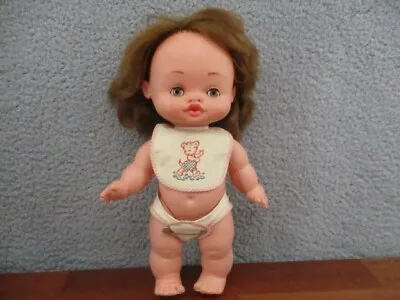 Vintage Famosa Doll Spain 12.5  Plastic + Vinyl Chunky Toddler W/ Diapers + Bib • $29.99