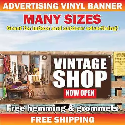 VINTAGE SHOP OPEN Advertising Banner Vinyl Mesh Sign ANTIQUE STORE COLLECTIBLES • $159.95