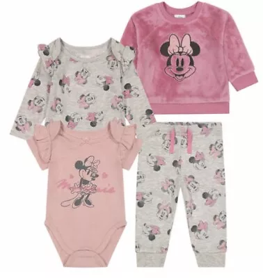 New Disney Baby 4 Piece Minnie Mouse Outfit Set Pink Plush Size 3 Months • $10.99