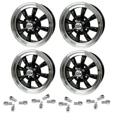 Set Of 4 15  X 5-1/2  Vw Bug 4 Lug Black Empi 8 Spoke Wheels & Lug Nuts • $743.95