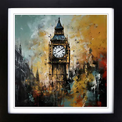 Big Ben Abstract Expressionism No.1 Wall Art Print Framed Canvas Picture Poster • £34.95