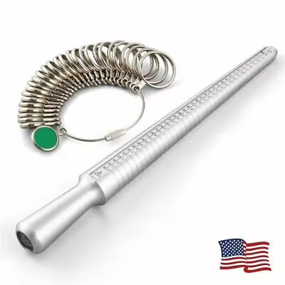 Metal Ring Size Gauges Set Measuring Ring With Mandrel Sizer Finger Sizing HO • $4.99