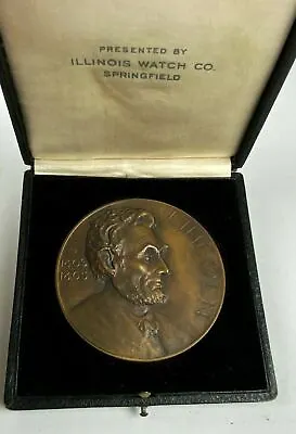 Antique Illinois Watch Bronze A. Lincoln Essay Medal Douglas Volk Whitehead Hoag • $275