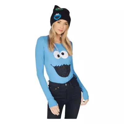 Lauren Moshi Tee Riptide Blue McKinley Crystal Cookie Monster Ribbed Knit • £106.06