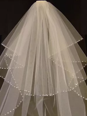 £19.99 • Buy Bridal Veil  #Wedding Veil  2T Shoulder - Cathedral Veil Pearl Crystal Edge Veil