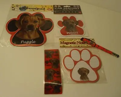 Puggle Mixed Breed Dog Mousepad Notepad Bookmark Car Magnet Pen 5 Pc Gift Set • $25.49