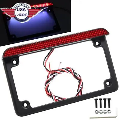 Motorcycle License Plate Frame Black With LED Tail Brake Stop Light Universal US • $23.49