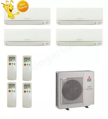 9k + 9k + 9k + 18k Btu Mitsubishi Quad Zone Ductless Wall Mount Heat Pump AC • $6891